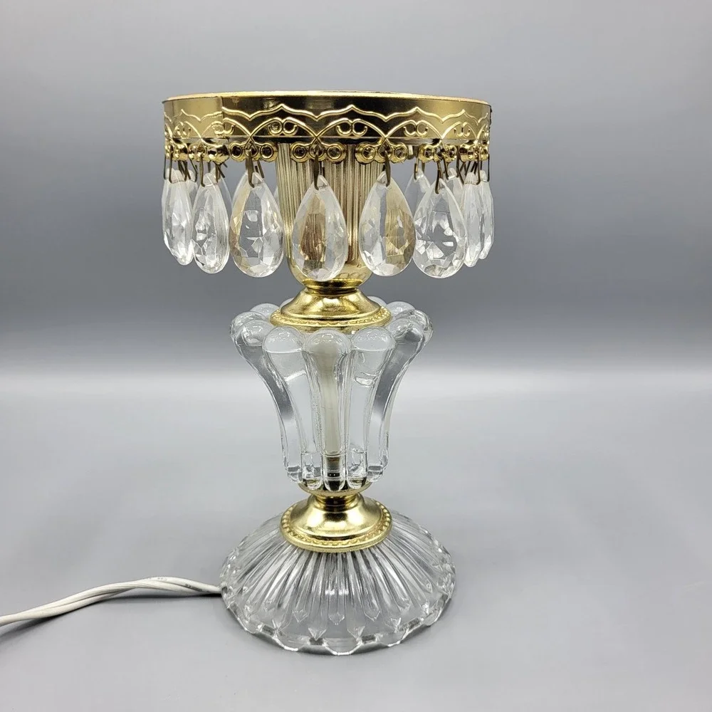 Michelotti Crystal Boudoir Table Lamp Base Crystal Prisms Gold Tone Glass Clear